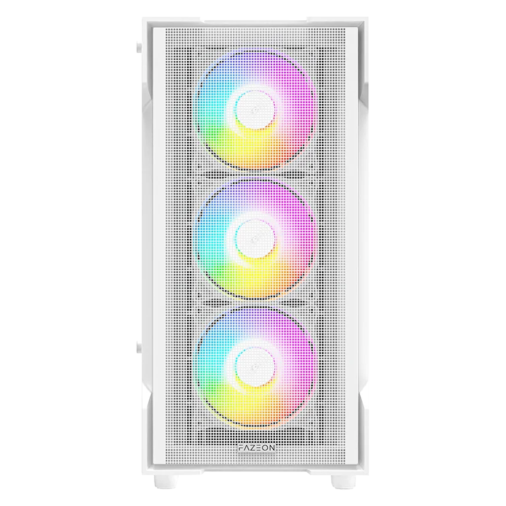 FAZEON F1 650W 80+ Bronze Tempered Glass Mesh 4x Rainbow Fanlı Beyaz mATX Bilgisayar Kasası