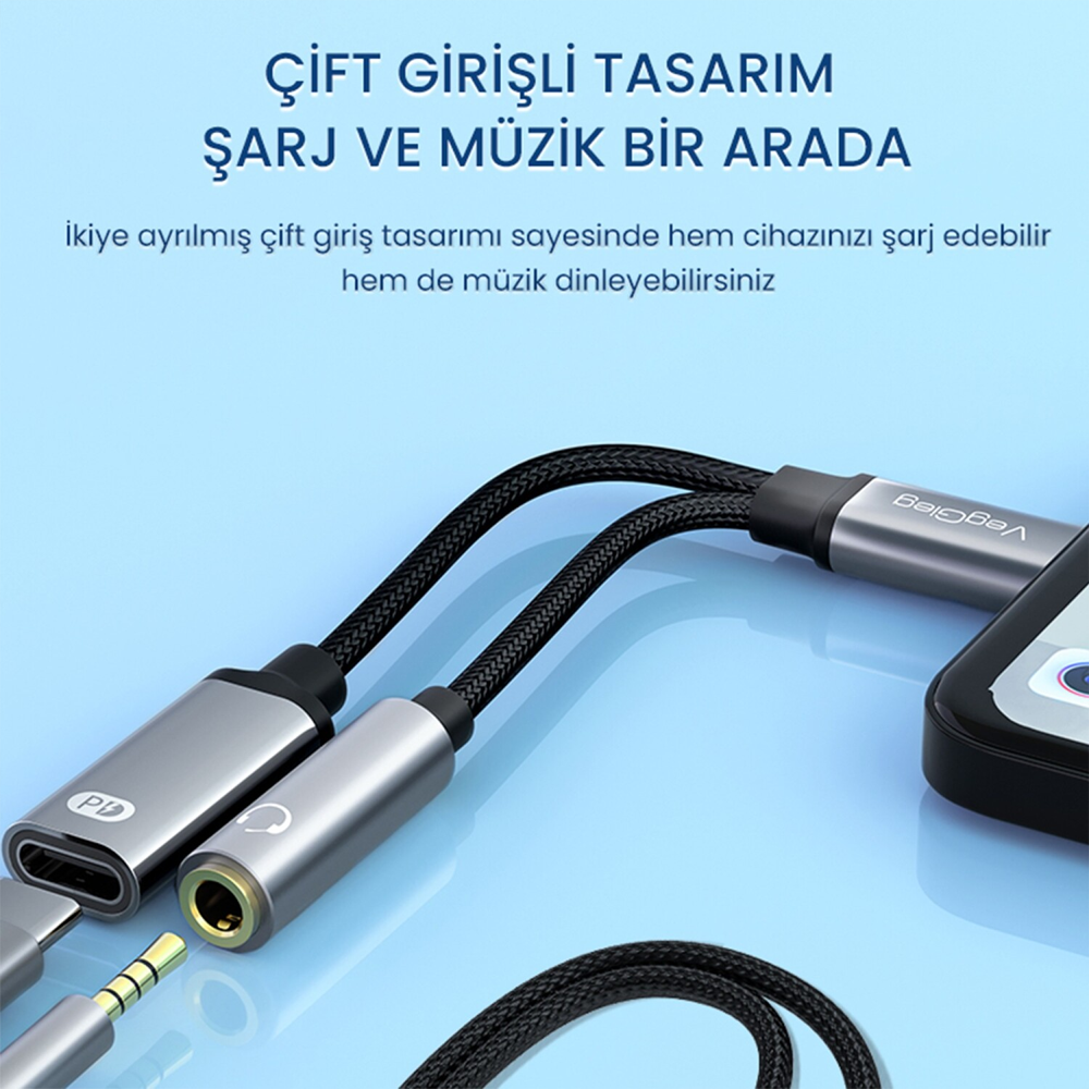 VegGieg Type-C 3.5mm Kulaklık ve Type-C Şarj Dönüştürücü Adaptör