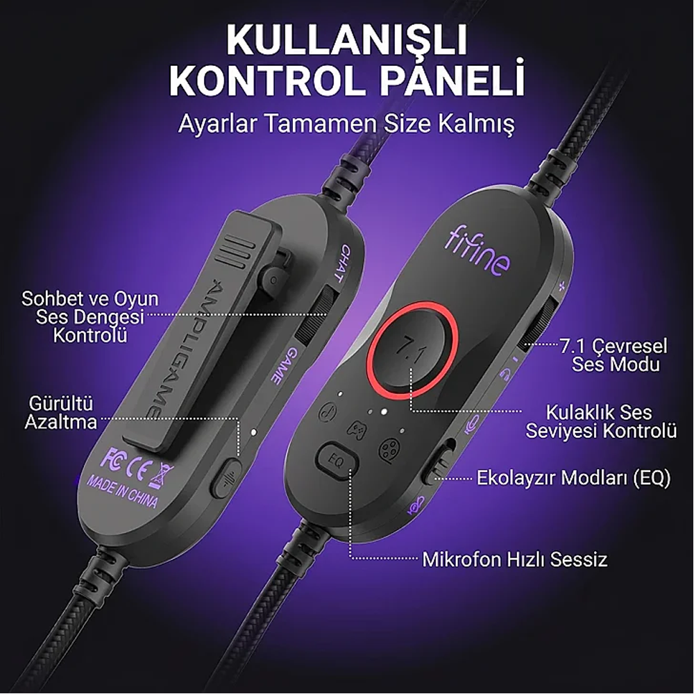Fifine Ampligame H16 Mikrofonlu 7.1 RGB Siyah Gaming Kulaklık
