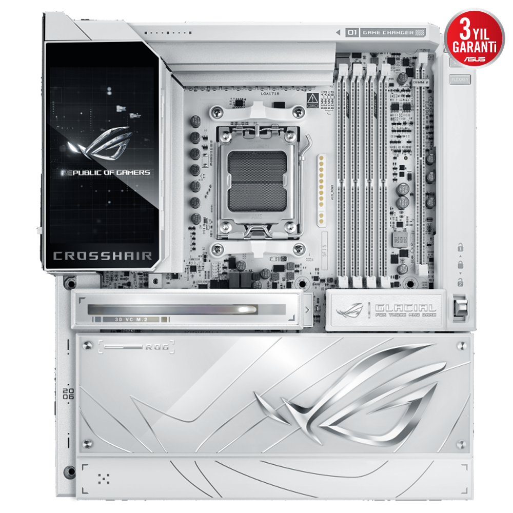 ASUS ROG CROSSHAIR X870E GLACIAL 9600MHz(OC) DDR5 Soket AM5 WIFI7 M.2 DP E-ATX Anakart