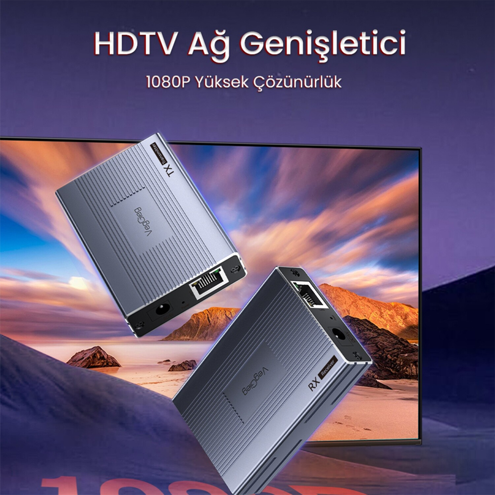 Veggieg 1080P 60Hz CAT5E/6E HDMI Menzil Genişletici Uzatıcı 60 Metre