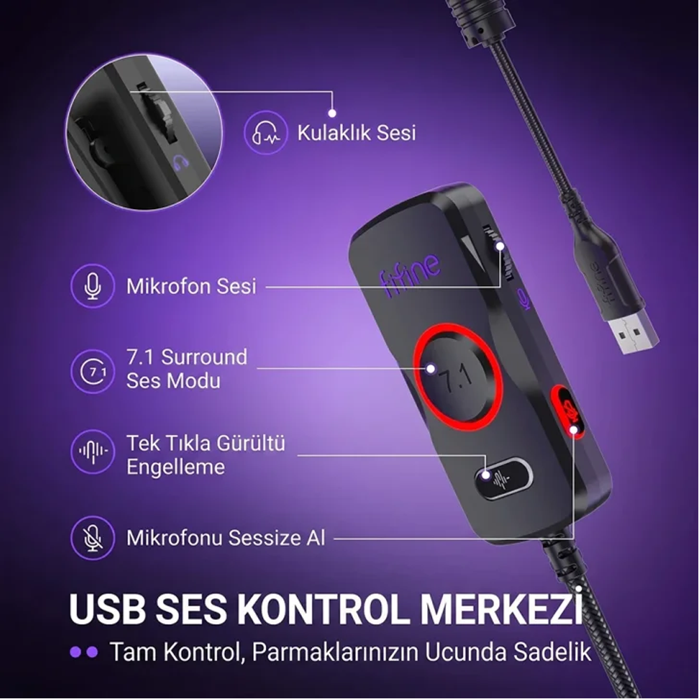 Fifine Ampligame H18V Mikrofonlu 7.1  Siyah Gaming Kulaklık