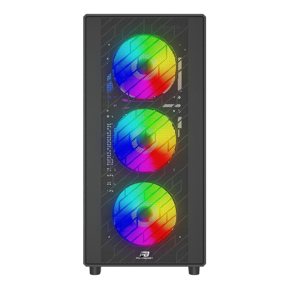 PowerBoost PB-A600B 600W 80+ USB 3.0 Rainbow Fanlı Mesh ATX Mid Tower Siyah Kasa 