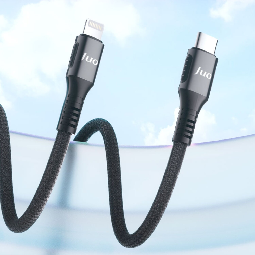 Juo 27W Type-C Lightning İphone İpad Örgülü Siyah Hızlı Şarj ve Data Kablosu 2 Metre