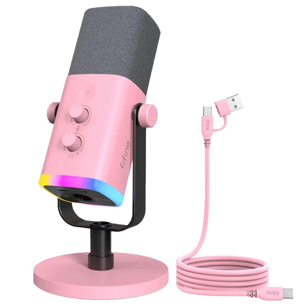 Fifine AM8 XLR USB RGB Dinamik Pembe Yayıncı Mikrofonu