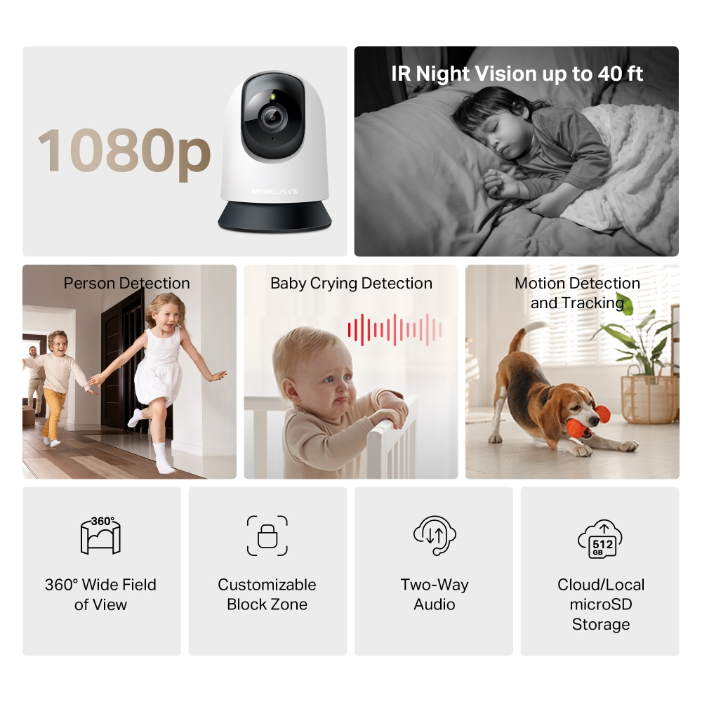 MERCUSYS MC200 Yatay/Dikey Hareketli Wi-Fi Güvenlik Kamerası 4lü