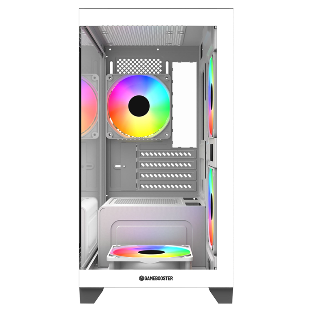 GameBooster M6001W 600W SeaView Tempered Glass Rainbow Beyaz mATX Kasa