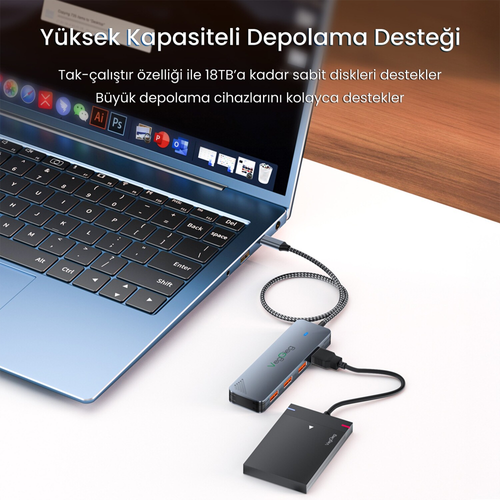 VegGieg 10Gbps Type-C USB-C 3.2 Çoklayıcı Dönüştürücü Hub