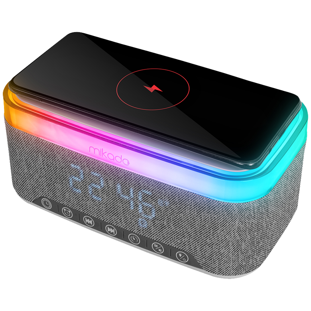 MIKADO MD-W8 10W 1200mAh RGB Gri Bluetooth Kablosuz Şarj Alarmlı Saat Speaker Hoparlör