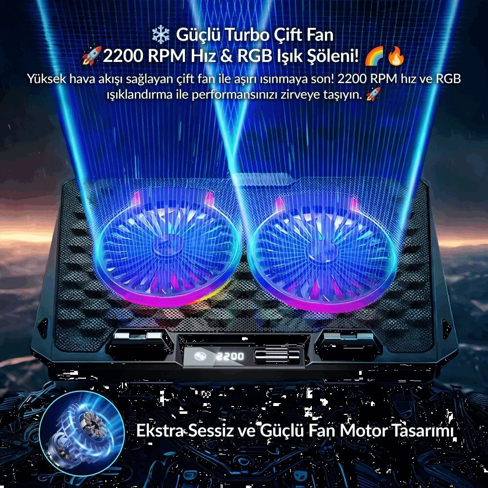 Juo Odin 2'li RGB Fanlı LED Notebook Soğutucu Standı