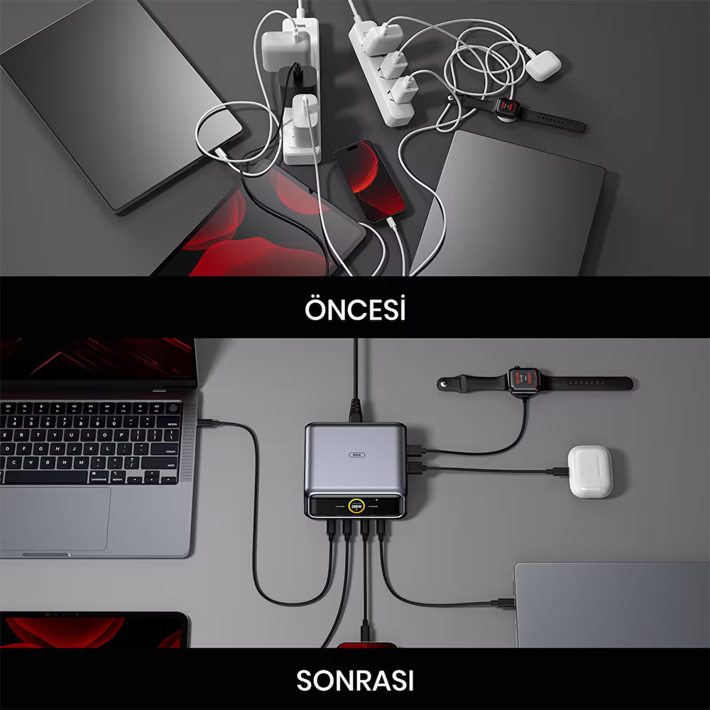 AOHI Magcube Masaüstü USB GaN+ 280W Siyah Hızlı Şarj İstasyonu