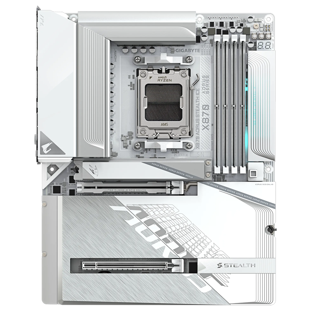 GIGABYTE X870 AORUS STEALTH ICE WIFI 8200MHz(OC) DDR5 Soket AM5 M.2 HDMI DP ATX Anakart