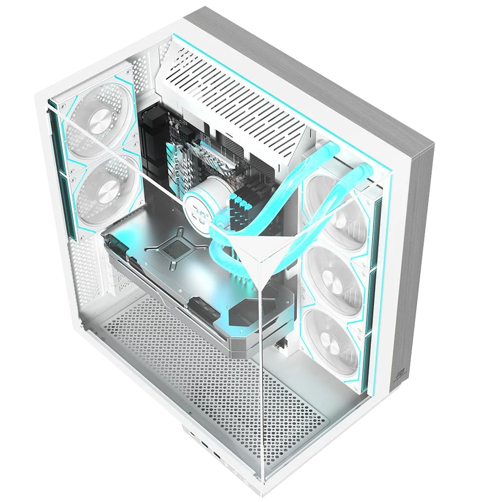 PowerBoost ECLIPSE USB 3.0 USB-C Tempered Glass 8x ARGB Fanlı ATX Mid Tower Beyaz Gaming Kasa 
