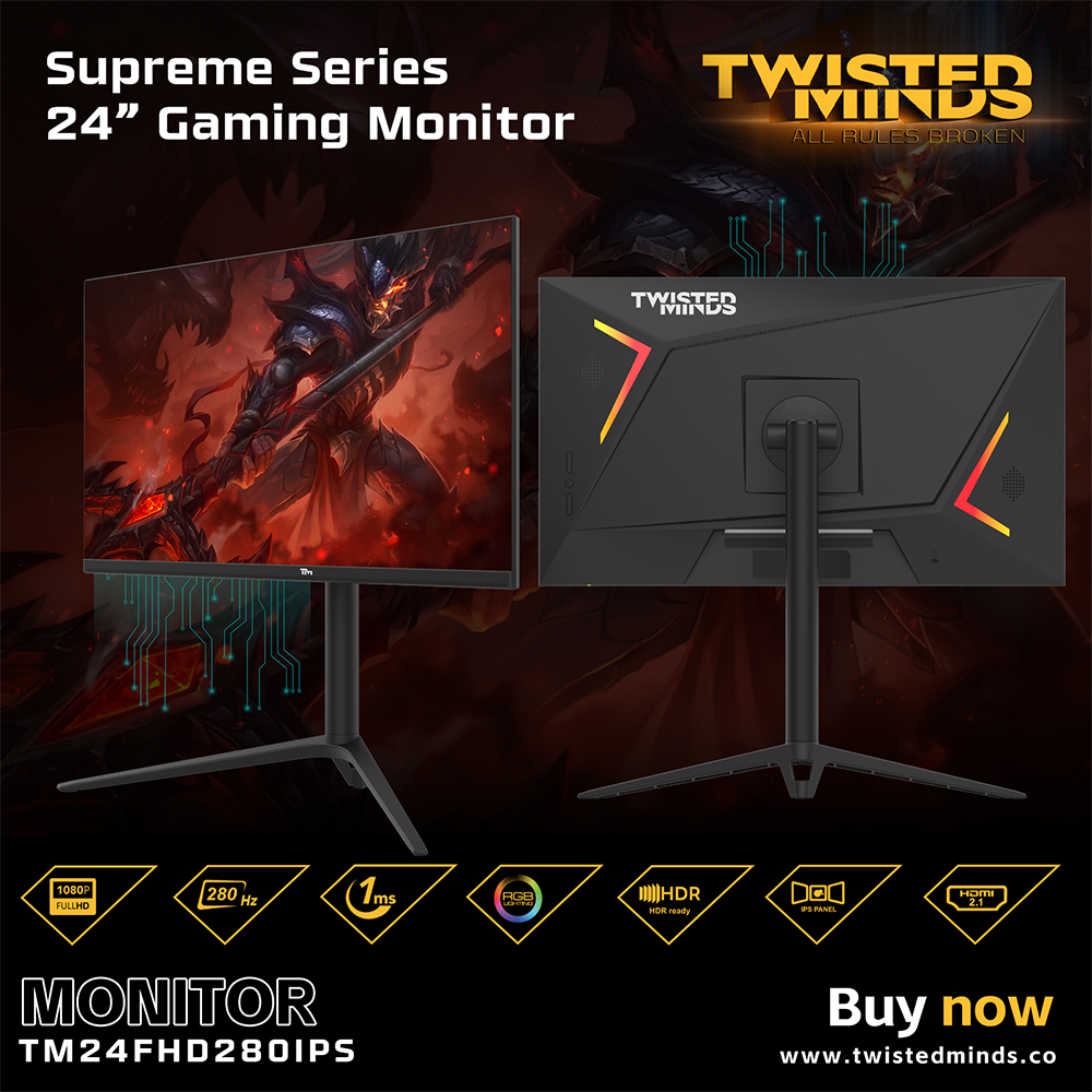 Twisted Minds TM24FHD280IPS 24.5" 280Hz 1ms HDMI DP FreeSync G-Sync HDR Ready Pivot FHD IPS Gaming Monitör