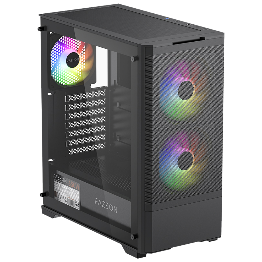 FAZEON F16 650W 80+ Bronze Tempered Glass Mesh 3x ARGB Fanlı USB 3.0 Siyah ATX Bilgisayar Kasası
