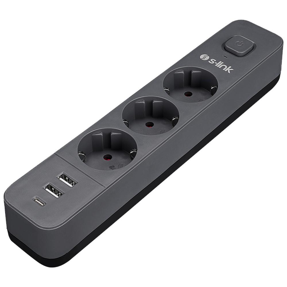 S-link SPG03U 1.5mm Bakır 750 USB Type-C Joule 3lü Anahtarlı Akım Korumalı Priz