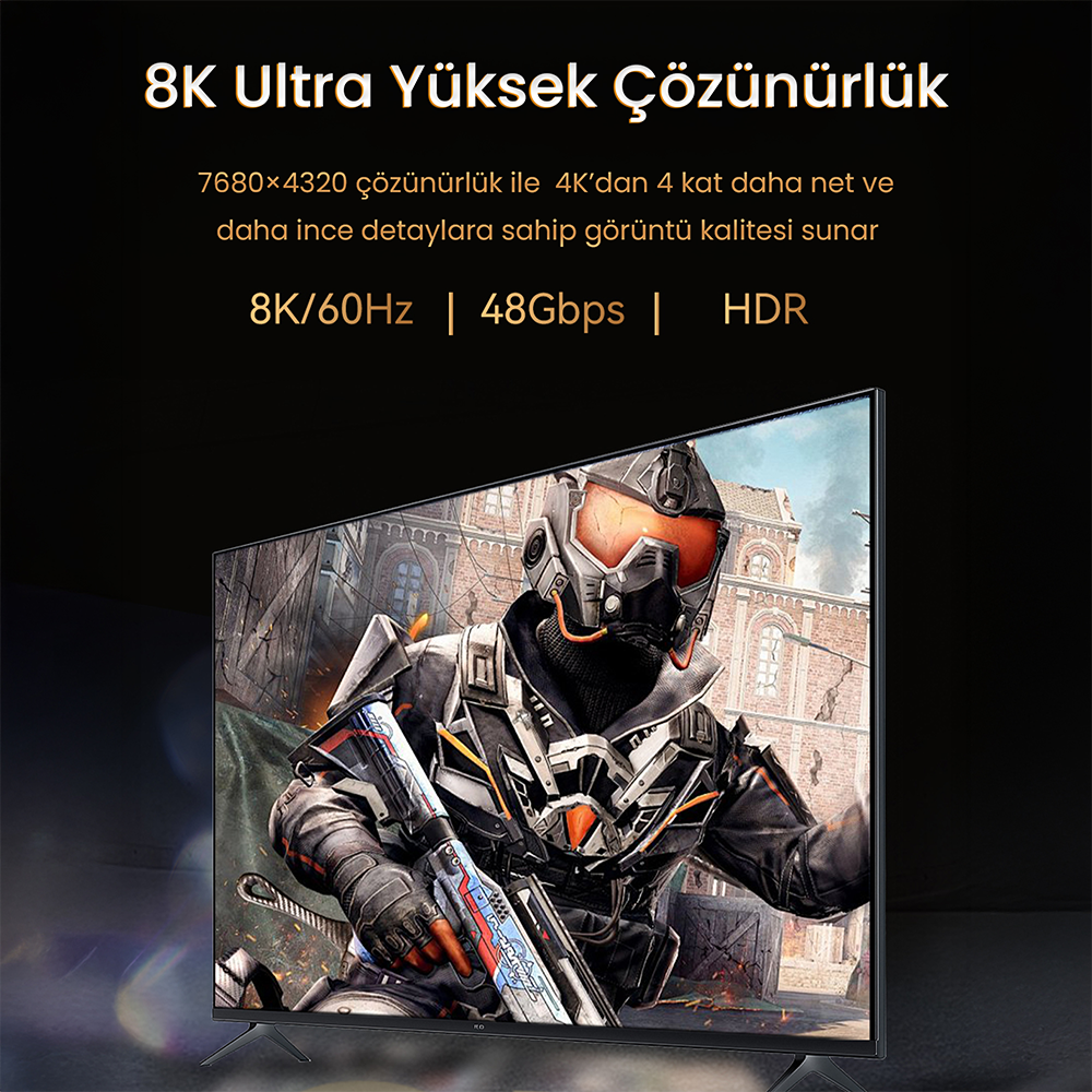 VegGieg 8K 60Hz 4K 120Hz 48Gbps HDR ARC 2.1 HDMI Kablosu 1.5 Metre