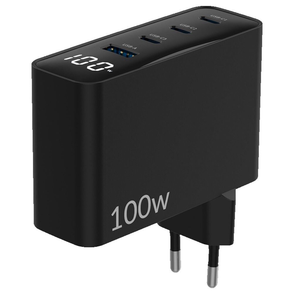 Juo 100W GaN Led Ekranlı 3 Type-C + USB-A Hızlı Şarj Cihazı iPhone & Macbook & Notebook Şarj Aleti