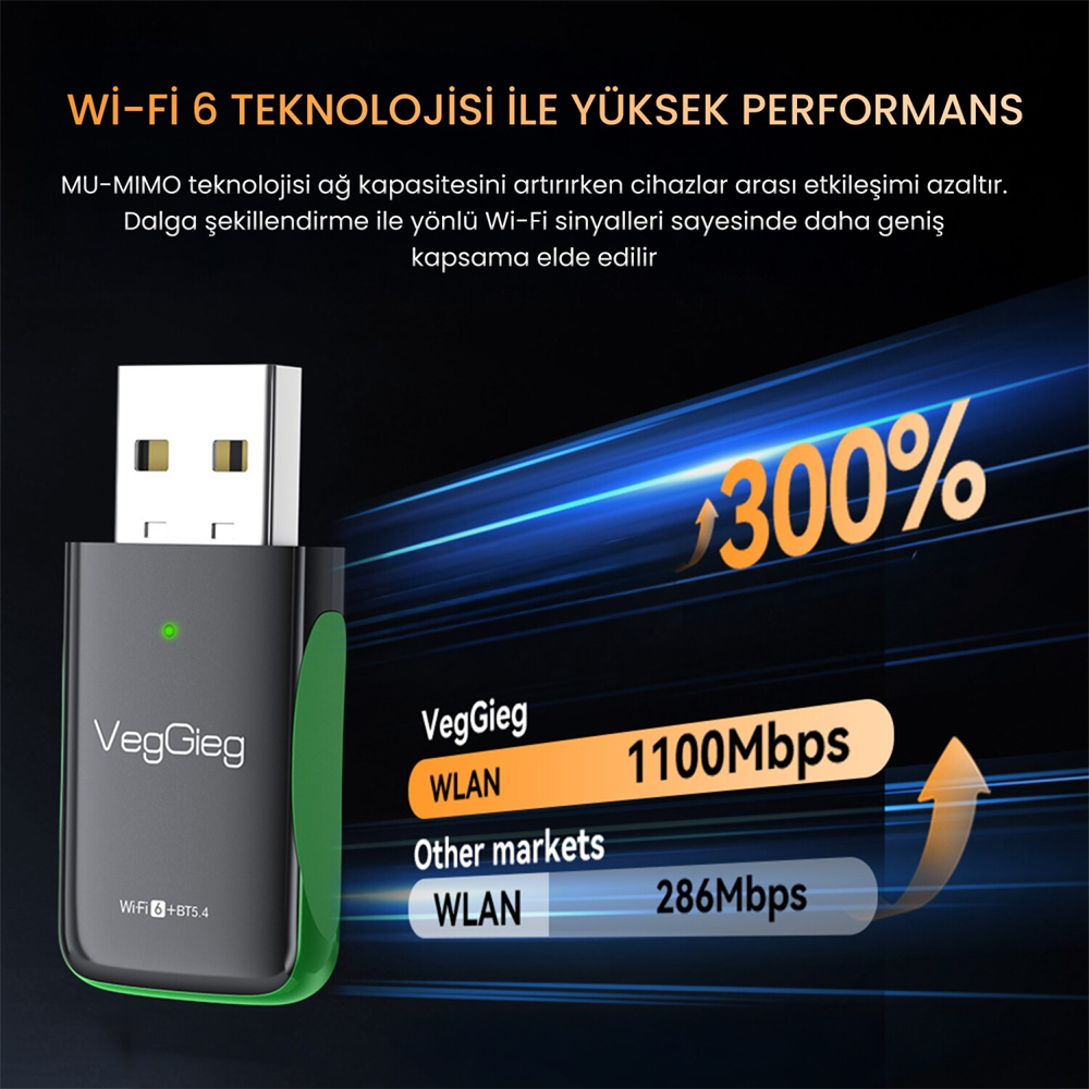 VegGieg 1100 Mbps WI-FI 6 Bluetooth Mini USB Wifi Adaptör