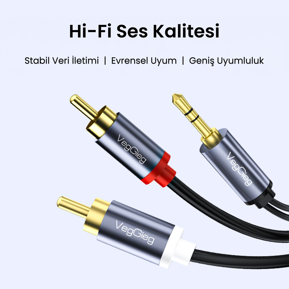 VegGieg 3.5mm AUX RCA Hi-Fi Ses Kablosu 20 Metre