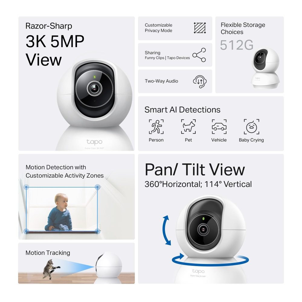 TP-LINK TAPO C230 Pan/Tilt Yapay Zekalı Wi-Fi Ev Güvenlik Kamerası