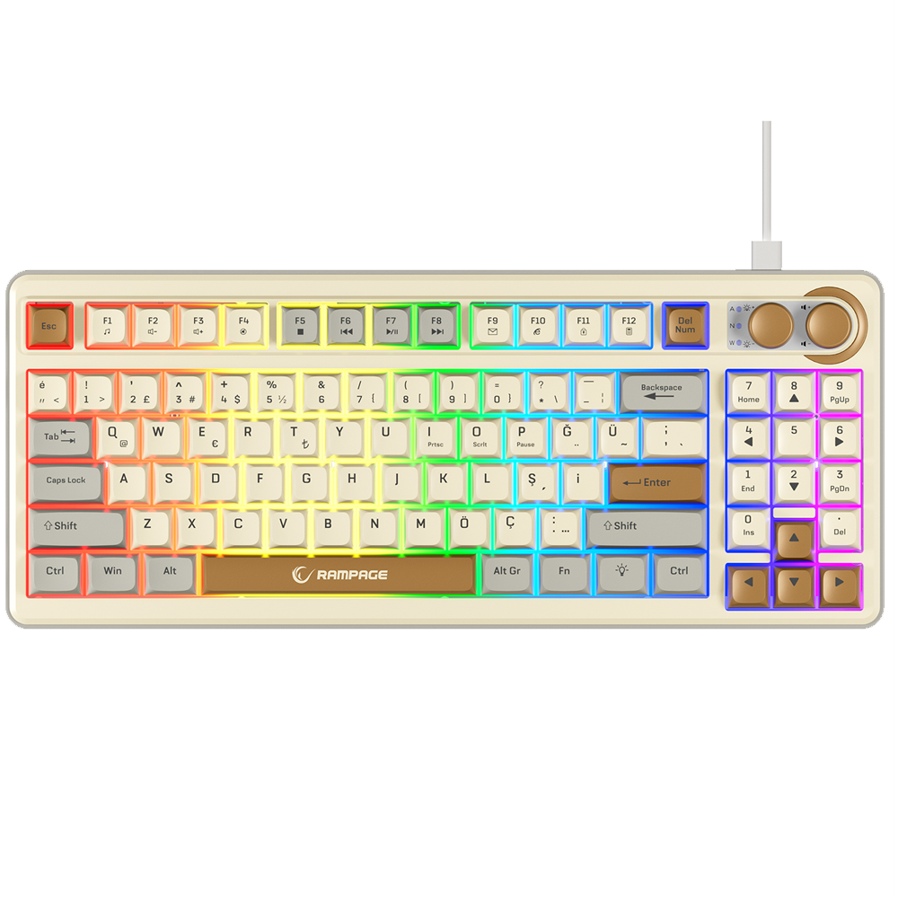 Rampage CYCLONE Kahverengi/Gri Q RGB Membrane Gaming Klavye