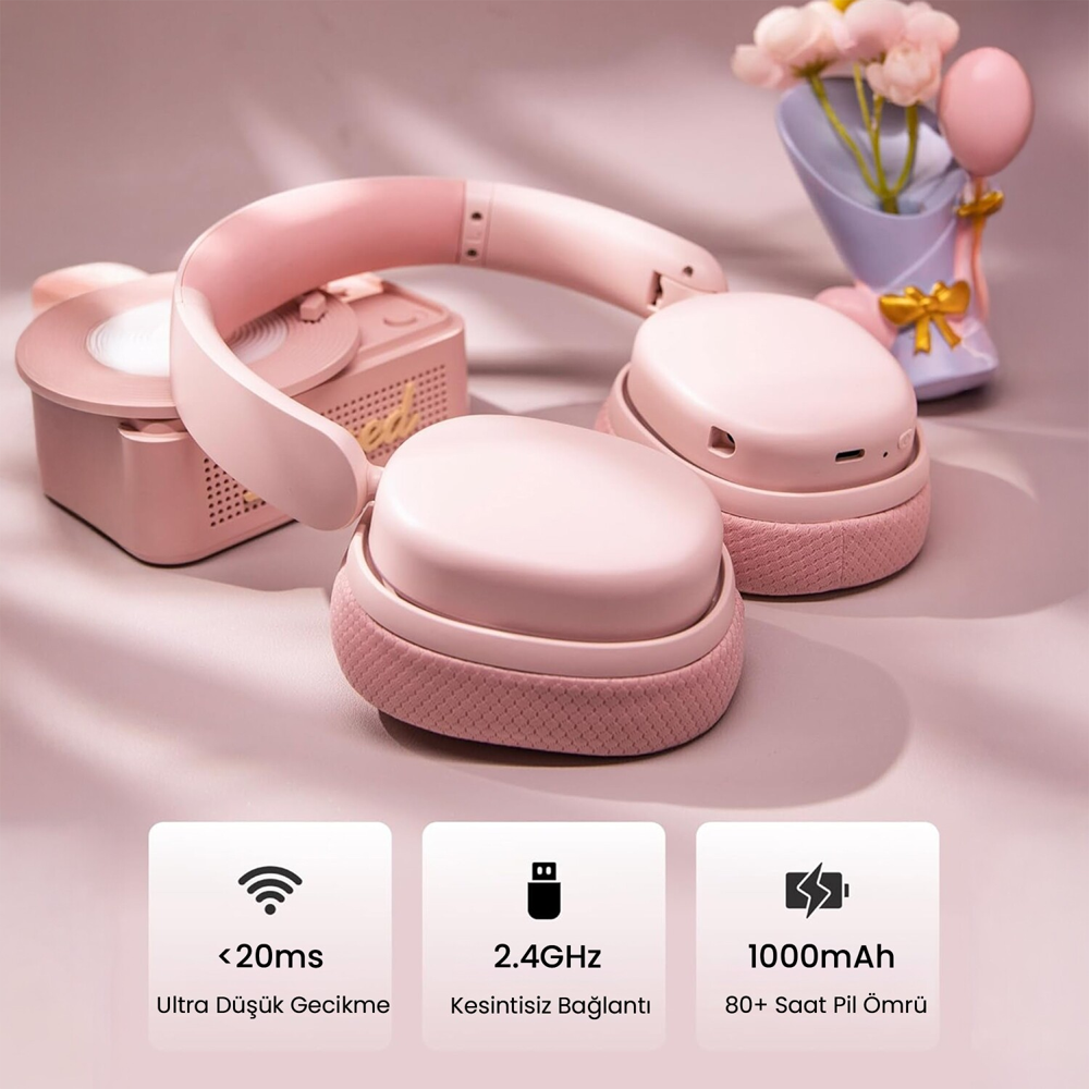 Aula G7 Pro Tri Mode RGB Kablosuz Pembe E-Spor Kulaklık