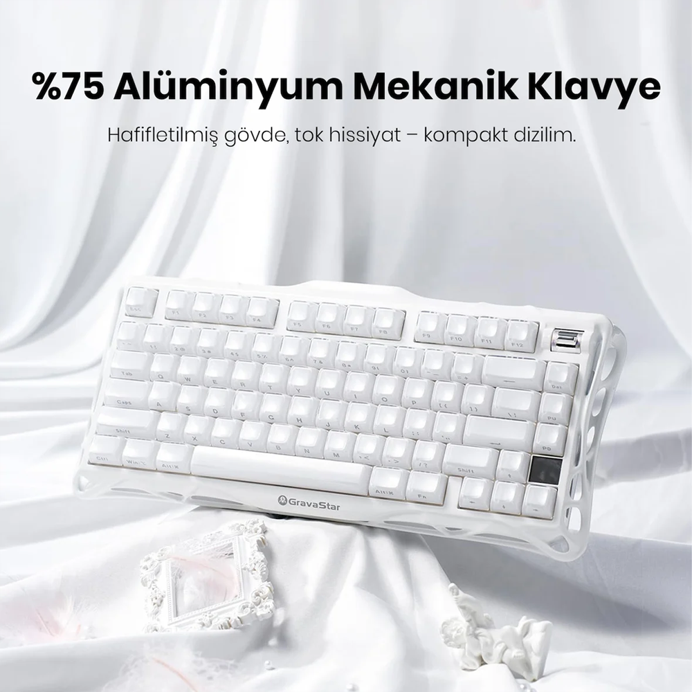 GravaStar Mercury K1 RGB Linear Key Switch Opaline White Kablosuz Gaming Klavye