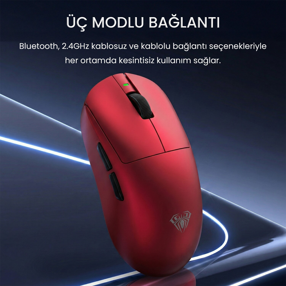 Aula V9 Ultra Plus Lightweight PAW3950 42000 DPI 8000Hz Kablosuz Kırmızı E-Spor Gaming Mouse