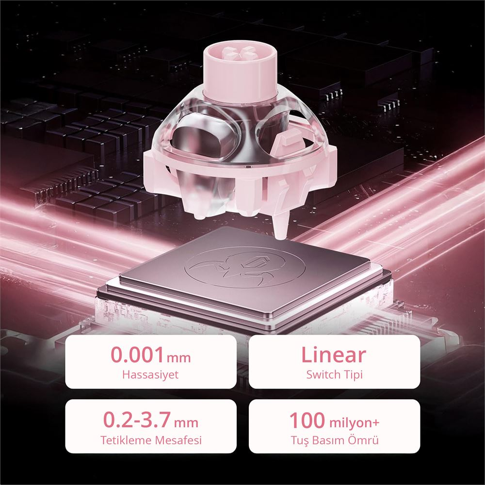 GravaStar Mercury V60 Manyetik Switch RGB İngilizce Q Crystal Rose Kablolu Gaming Klavye