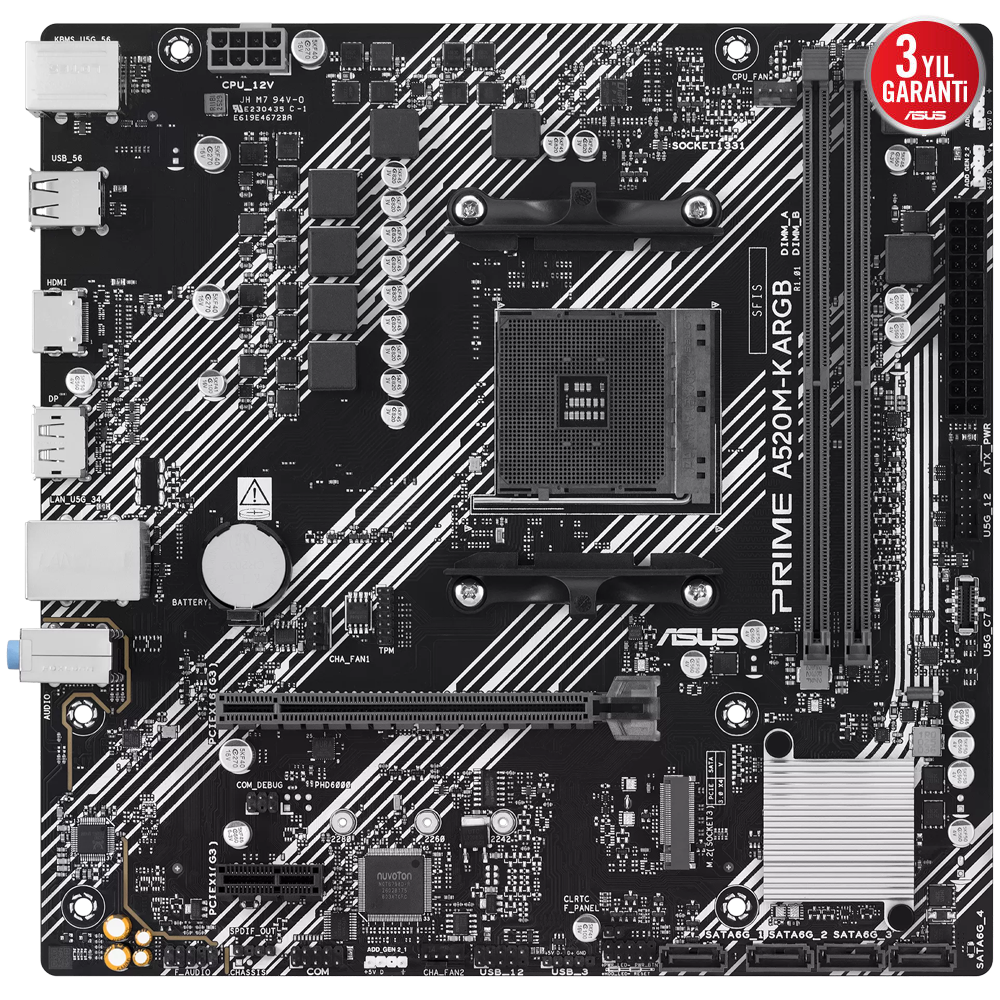 ASUS PRIME A520M-K ARGB 5100MHz(OC) DDR4 Soket AM4 M.2 HDMI DP mATX Anakart