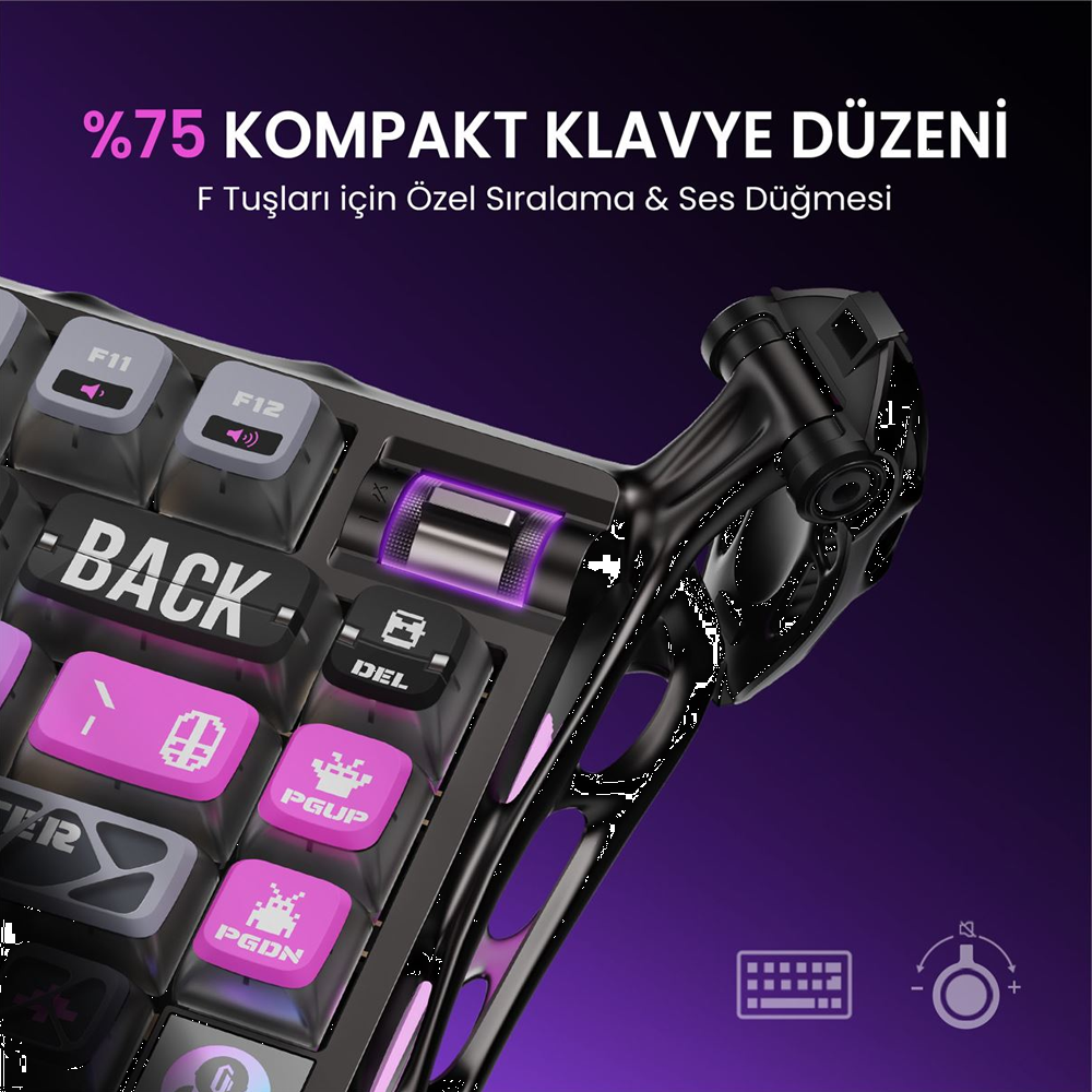 GravaStar Mercury K1 Pro RGB Gravastar Kailh Speedy Mint Switch Türkçe Cyberpunk Kablosuz Gaming Klavye