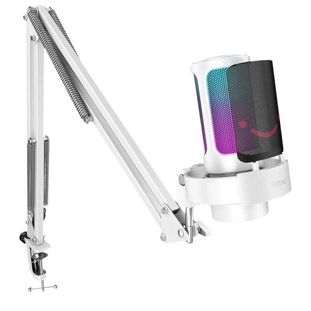 Fifine Ampligame A8T USB RGB Beyaz Yayıncı Bilgisayar Mikrofonu