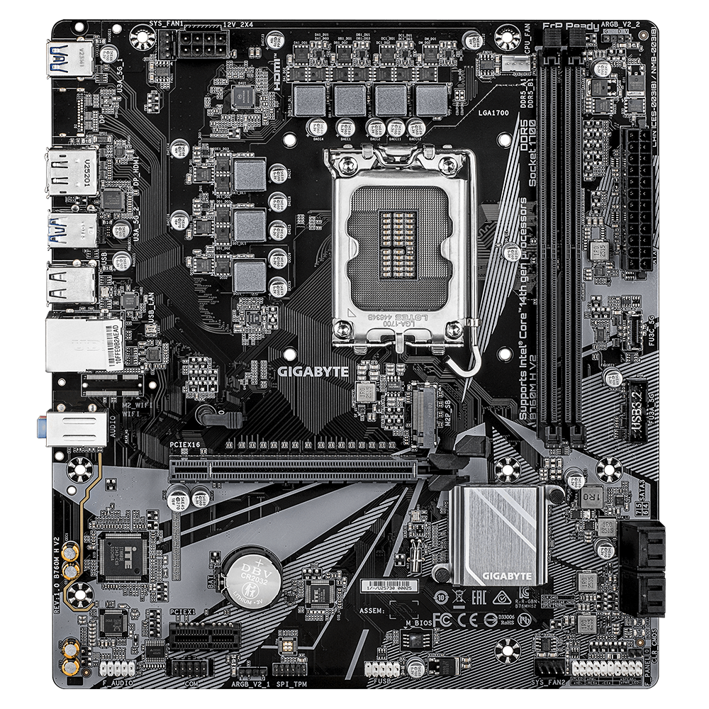 GIGABYTE B760M H V2 8000MHz(OC) DDR5 LGA 1700 M.2 HDMI DP mATX