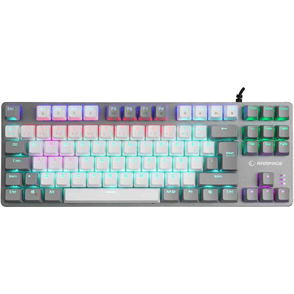 Rampage SNUG K14 TKL Beyaz/Gri USB Bağlantılı KRGD Blue Swich Q Mekanik Rainbow Gaming Klavye