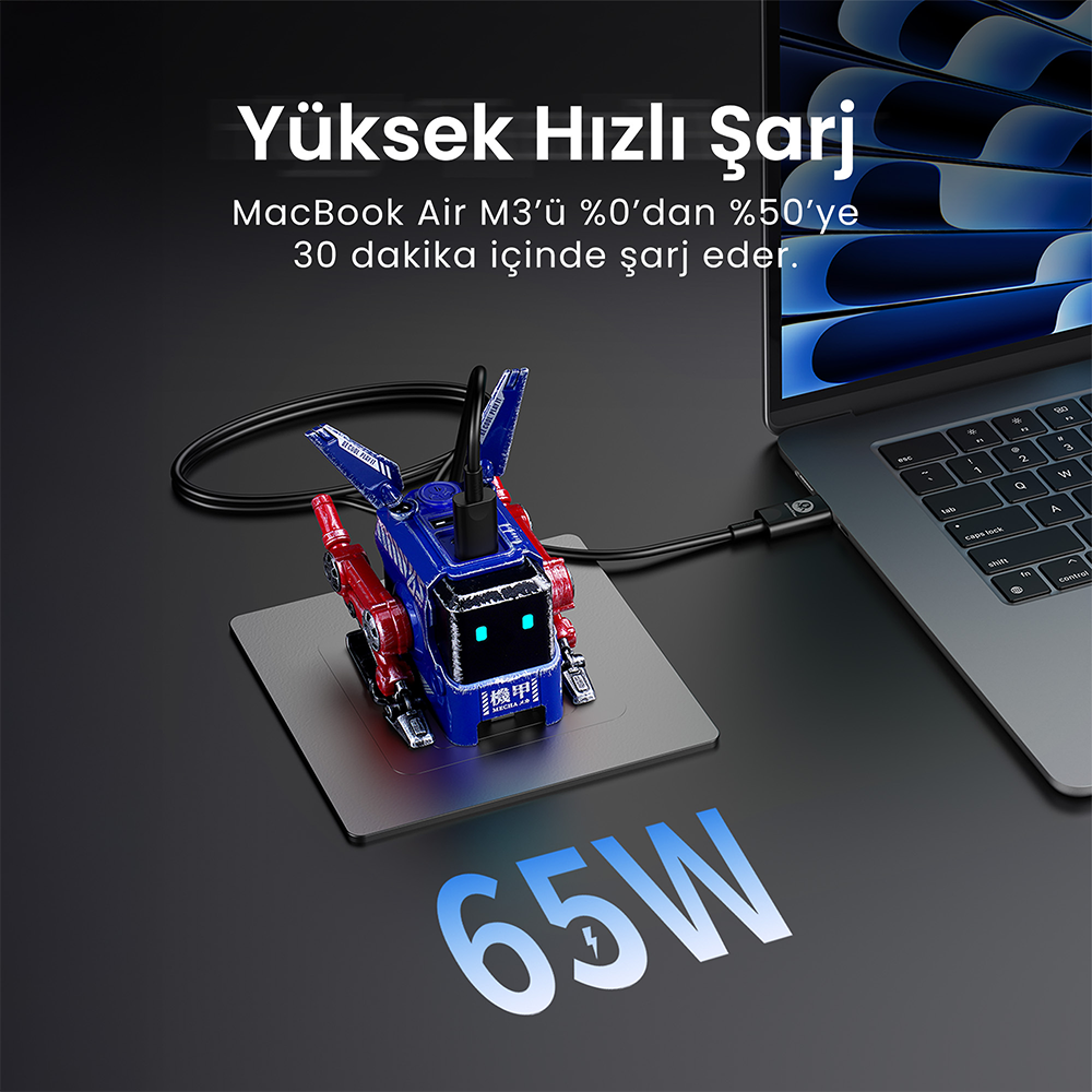 GravaStar Alpha65 Robot Figürlü 65W Blaze Blue Hızlı Şarj Adaptörü