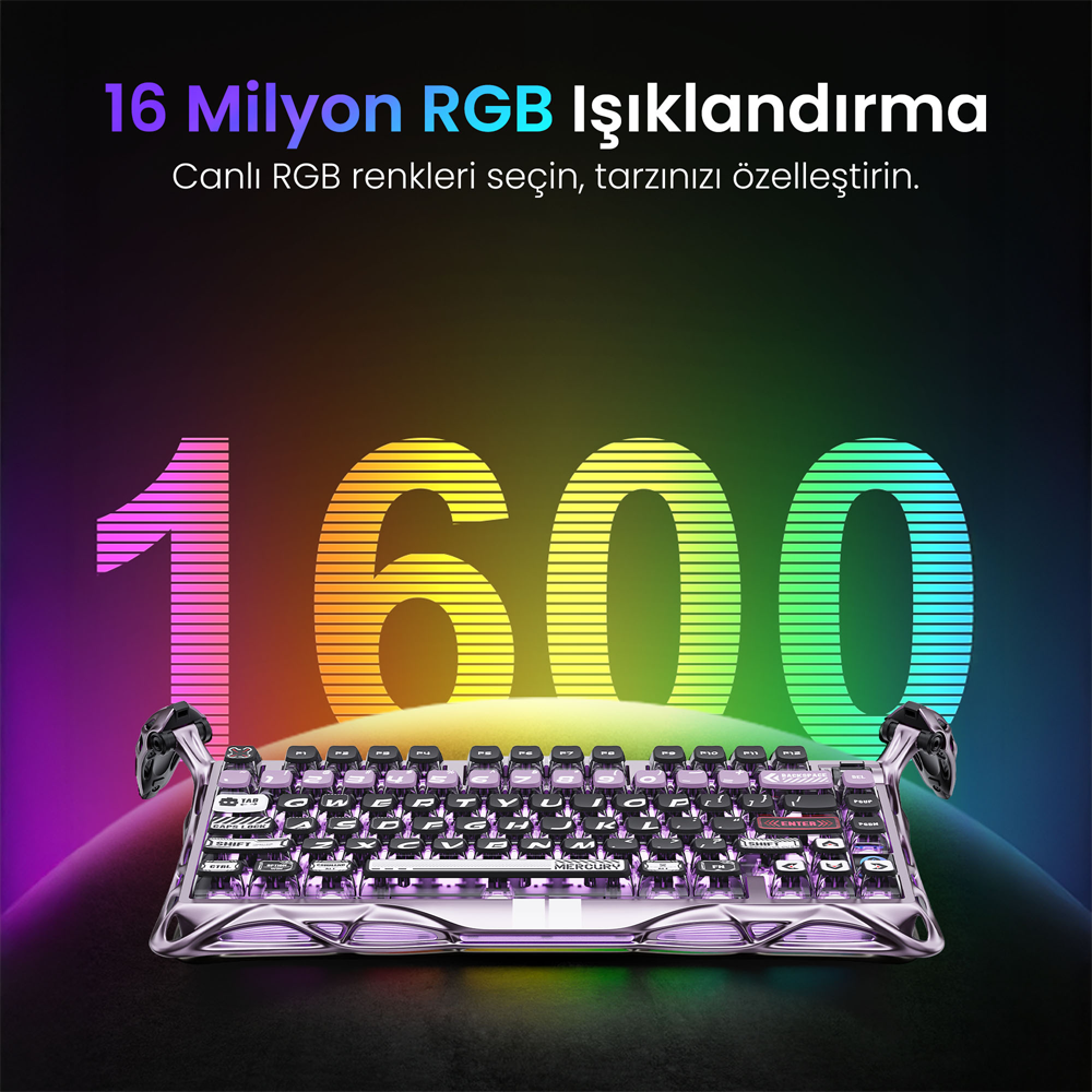 GravaStar Mercury V75 Pro HE RGB Hall Effect Manyetik Switch İngilizce Q Iron Purple Kablolu Gaming Klavye