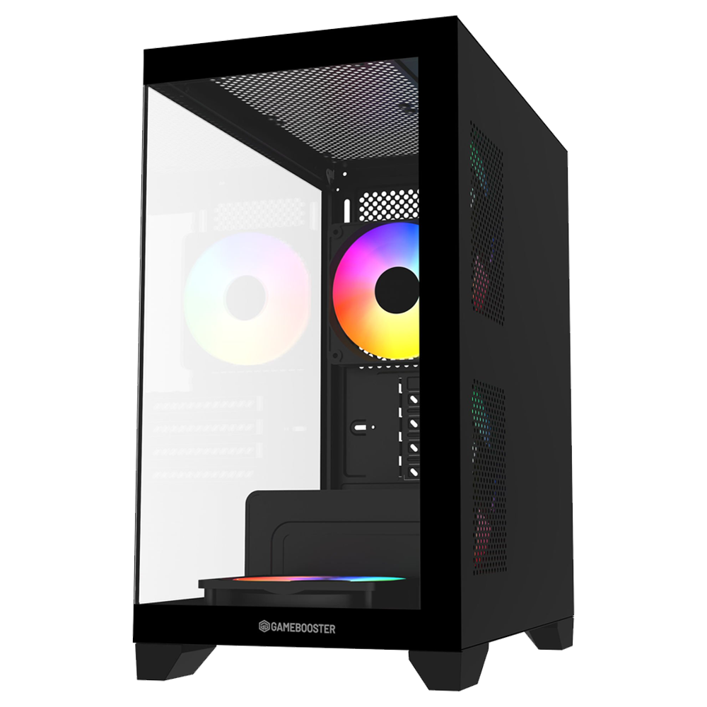 GameBooster M6001B 600W SeaView Tempered Glass Rainbow Siyah mATX Kasa