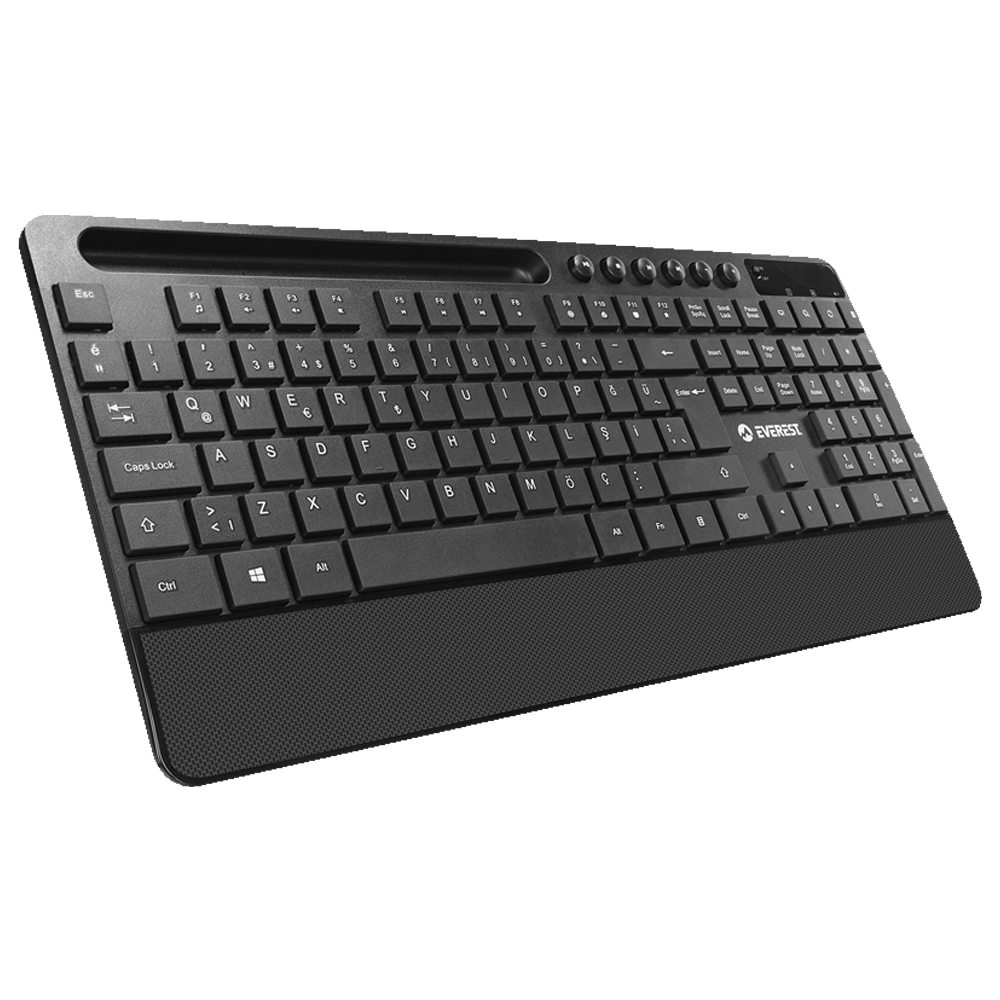 Everest KM-9676 Telefon Standlı Siyah Kablosuz Klavye Mouse Set