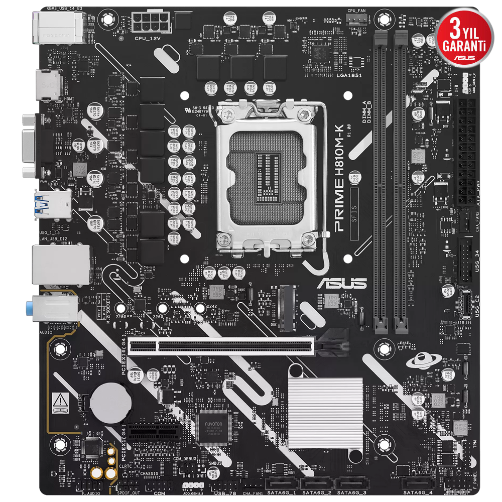ASUS PRIME H810M-K 6400MHz DDR5 Soket LGA 1851 HDMI M.2 mATX Anakart