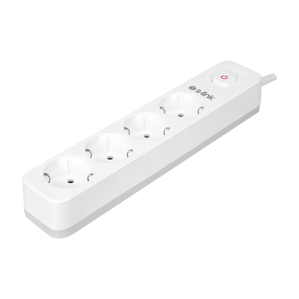 S-link SPG401S 1.5m 1.5mm Bakır 750 Joule 4 lü Anahtarlı Akım Korumalı Priz