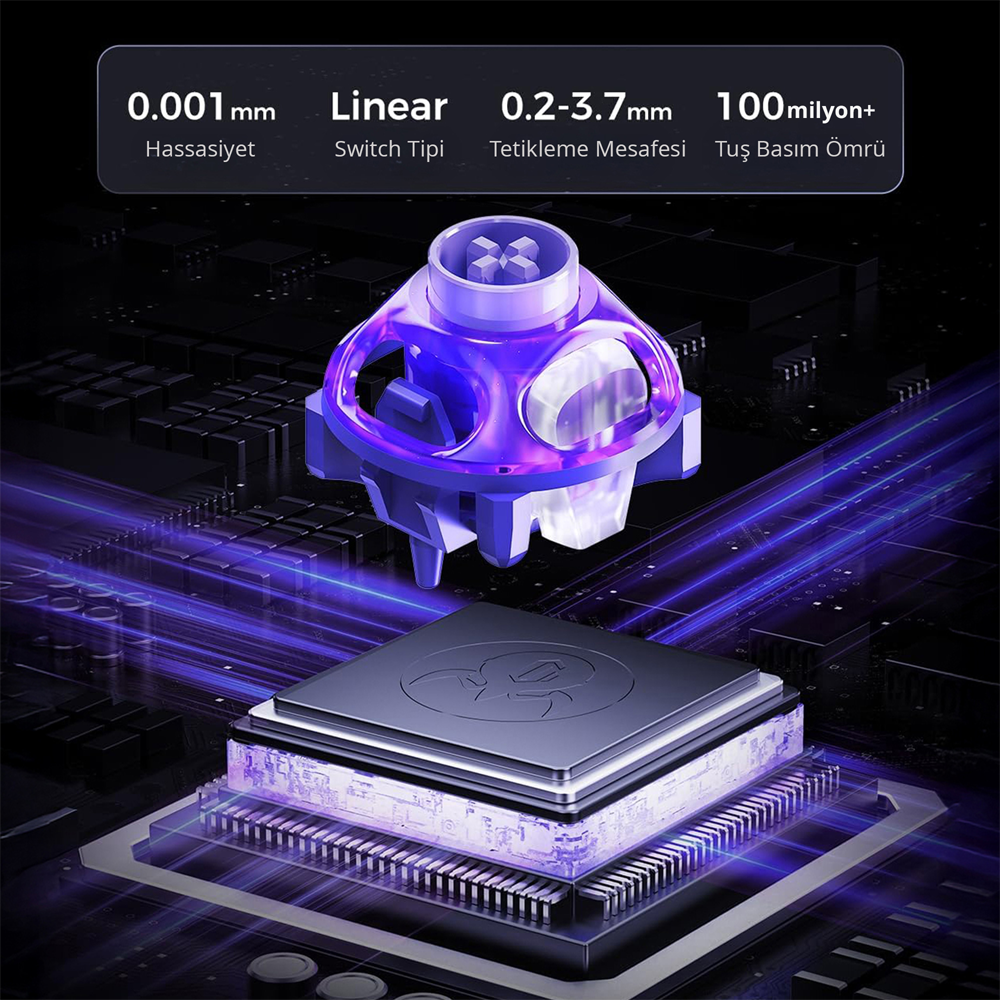 GravaStar Mercury V60 Pro Manyetik Switch RGB İngilizce Q Cyber Frost Black Kablolu Gaming Klavye