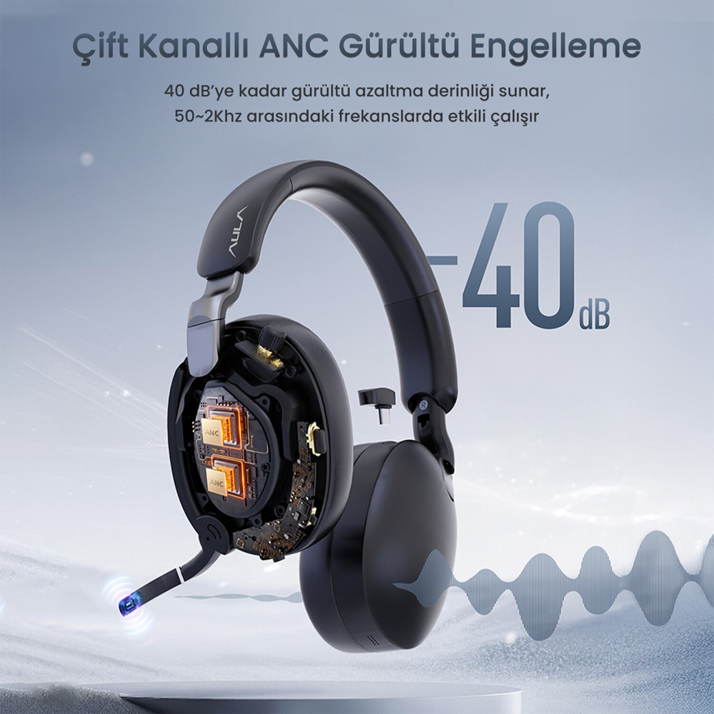 Aula A500 Hybrid ANC Kablosuz Bej Gaming Kulaklık