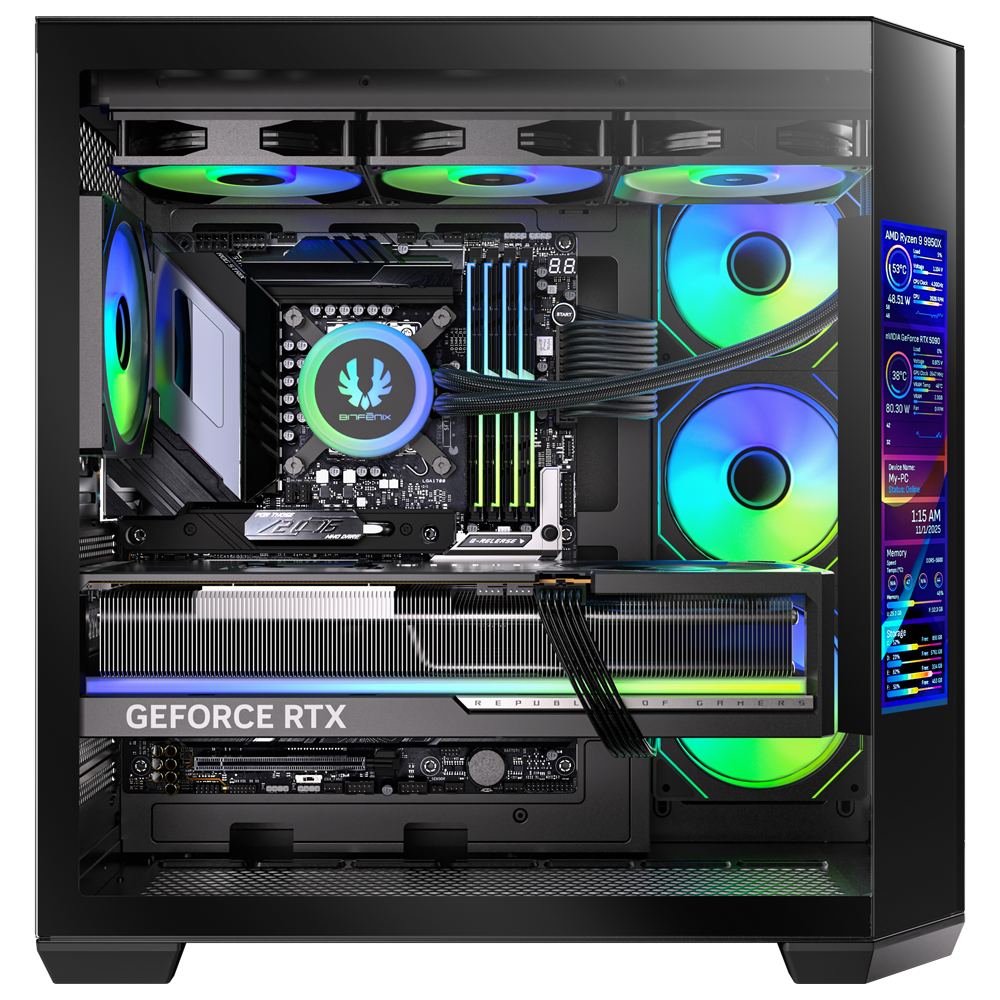 BitFenix Digital T10 EF 850W 80+ Bronze 8.8" Ekranlı Tempered Glass ARGB USB 3.1 ATX Mid Tower Siyah Kasa