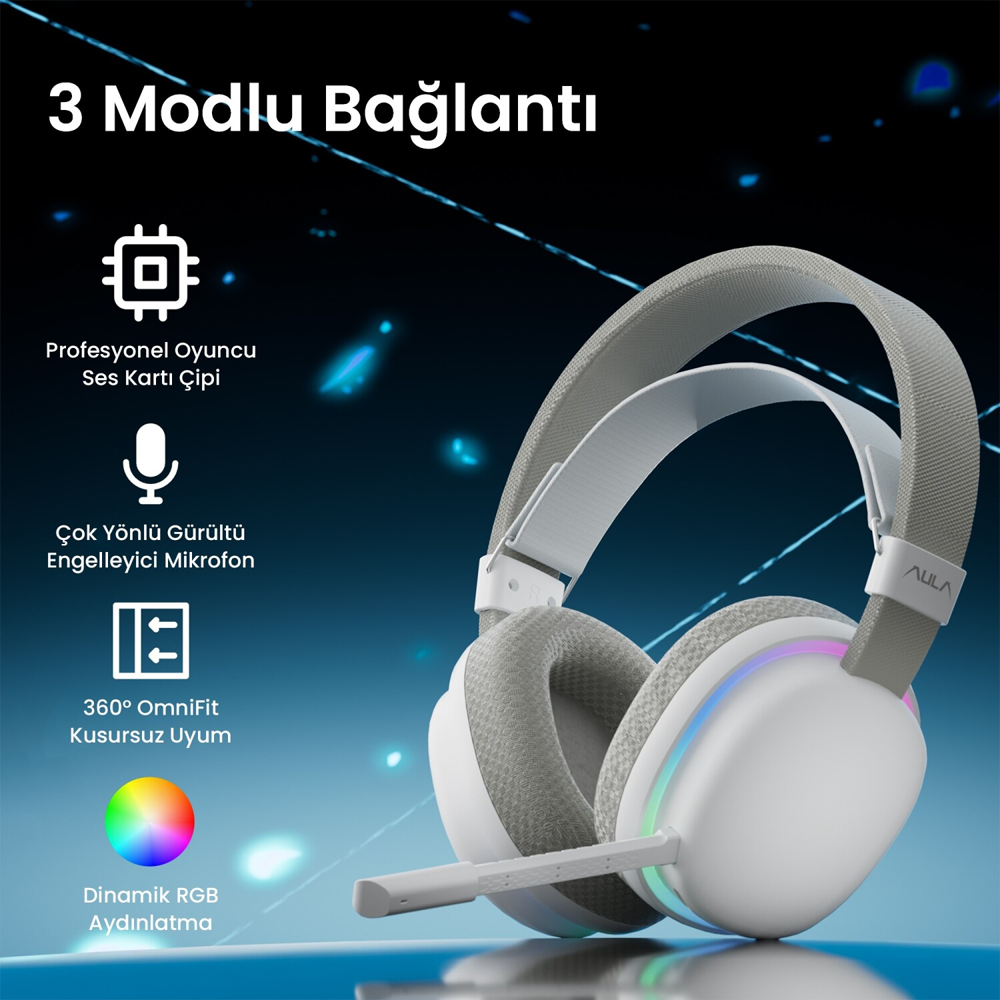 Aula G7 Tri Mode RGB Kablosuz Beyaz Gaming Kulaklık