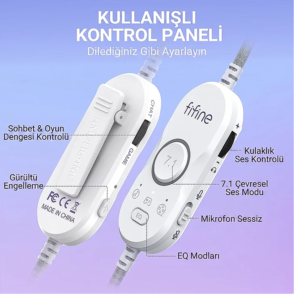 Fifine Ampligame H16 Mikrofonlu 7.1 RGB Beyaz Gaming Kulaklık