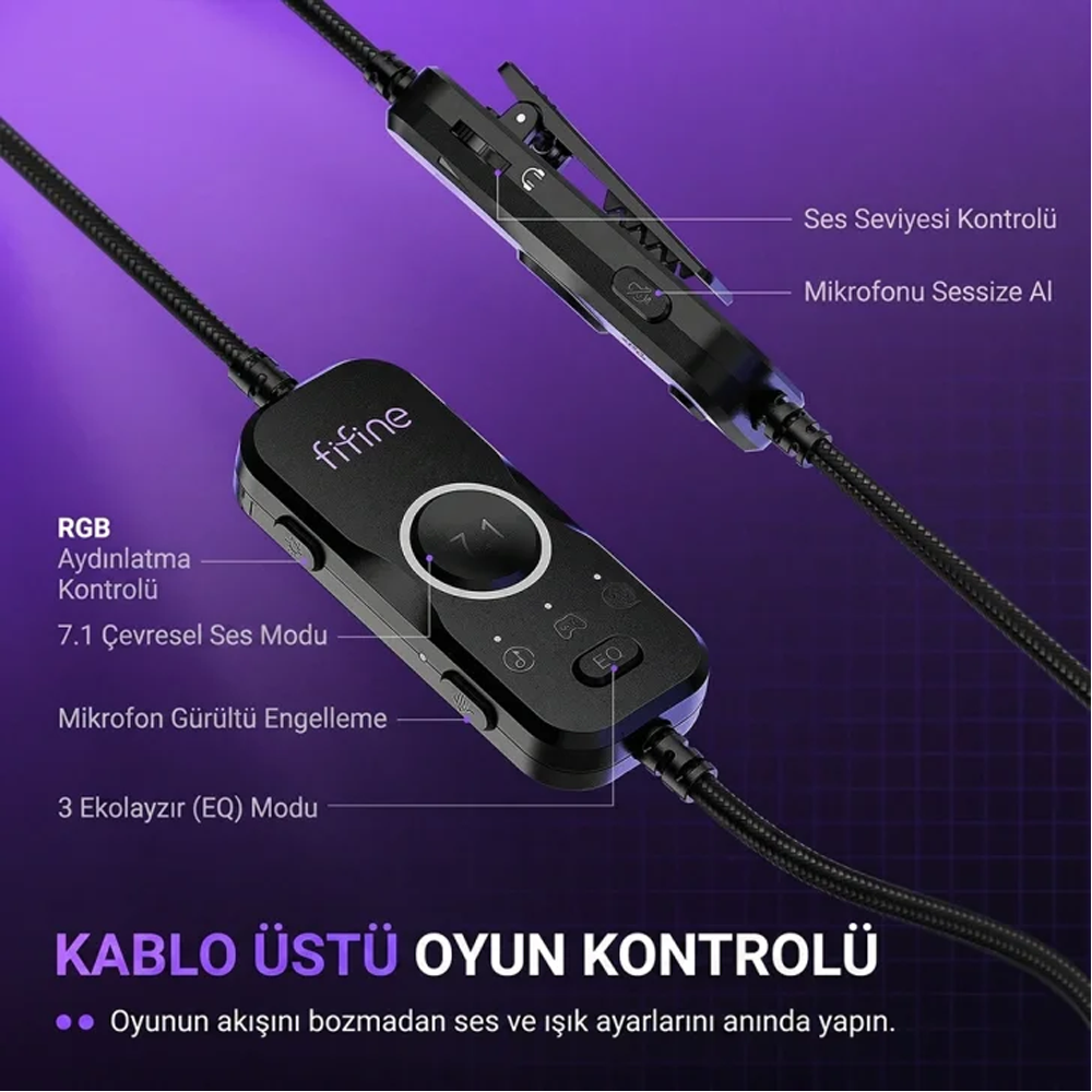 Fifine Ampligame H19 Mikrofonlu 7.1 RGB Siyah Gaming Kulaklık