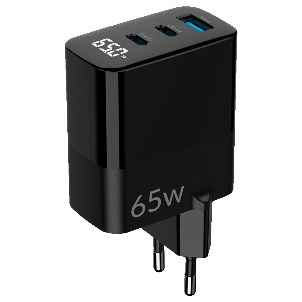 Juo 65W GaN Led Ekranlı Hızlı Şarj Cihazı 2 Type-C + USB-A iPhone & iPad & Notebook Uyumlu Şarj Aleti