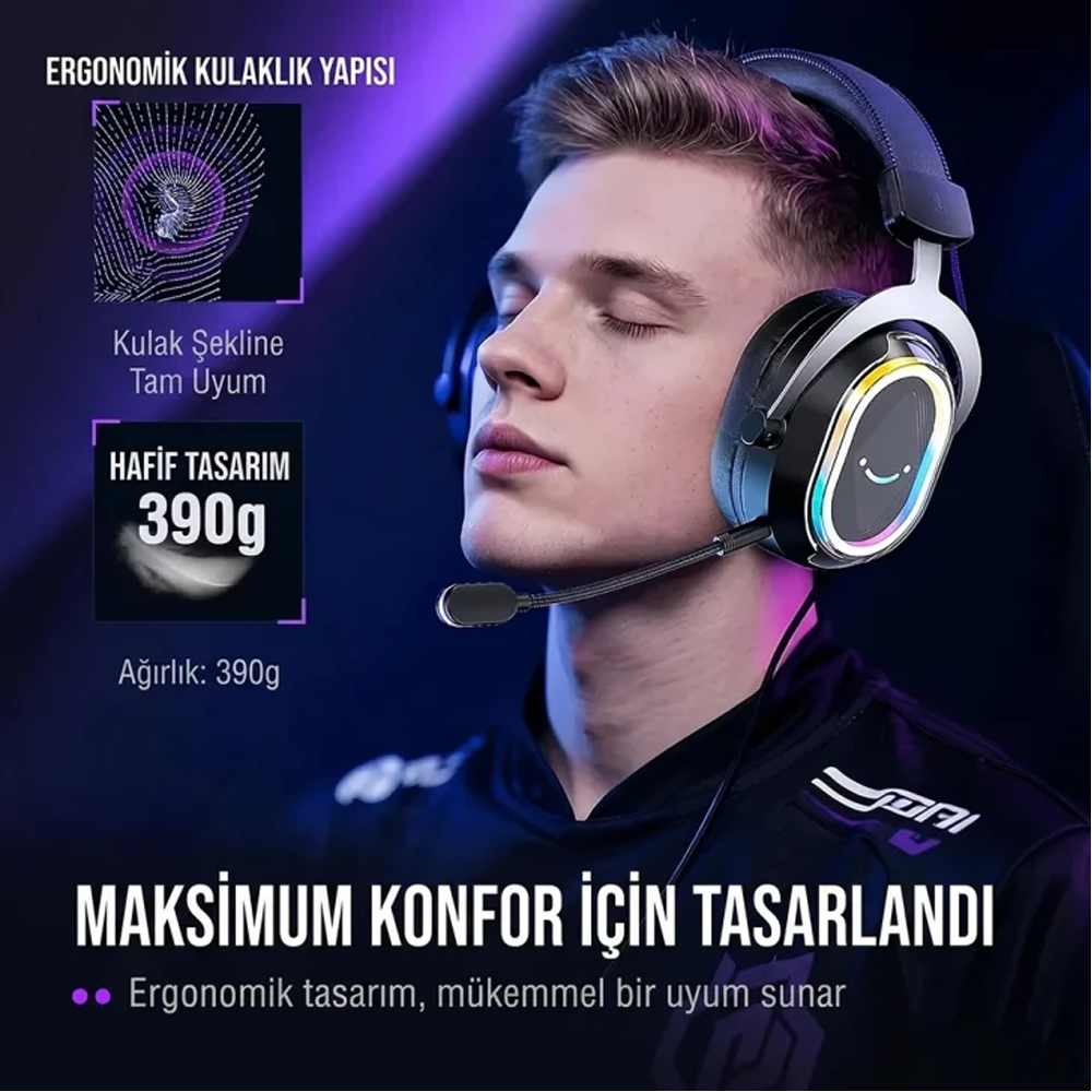 Fifine Ampligame H13 Mikrofonlu 7.1 RGB Siyah Gaming Kulaklık