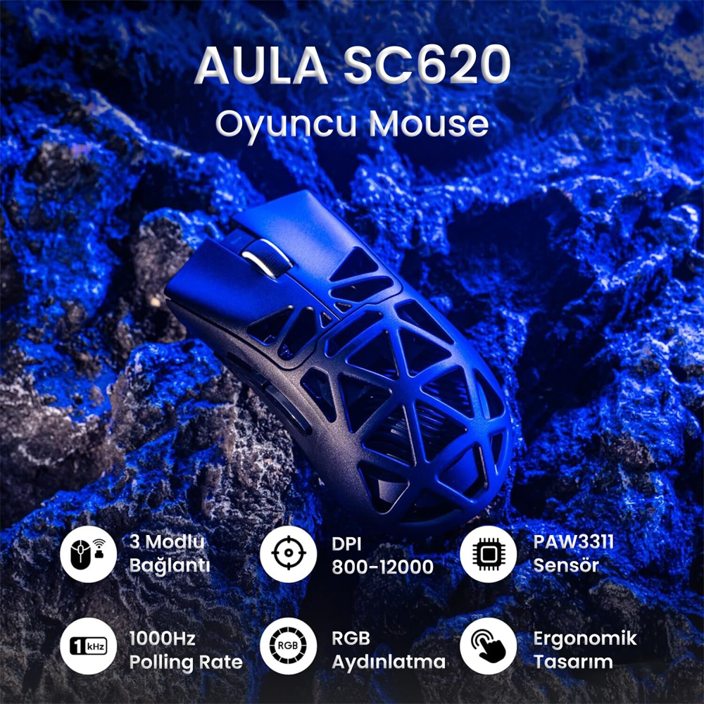 Aula SC620 PAW3311 12000 DPI 1000Hz Kablosuz Siyah Gaming Mouse